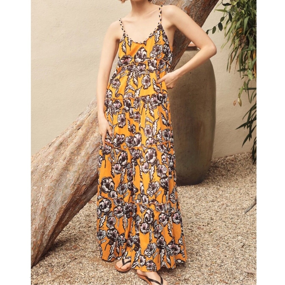 Hardly Worn Anthropologie Ro's Garden May Maxi Orange Poppy Dress - Size M